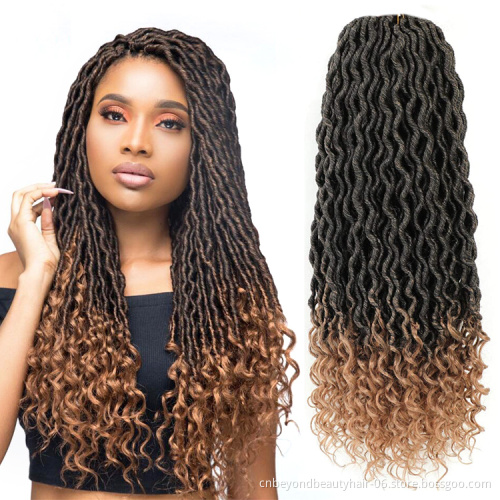 Wavy Goddess Locs Crochet Synthetic Braiding Hair Curly Ends Ombre Pre-Looped Faux Locs Hair Braids Crochet Locs Hair Extensions